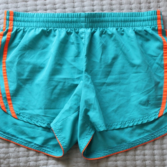 Teal & Neon Orange Stripe Running Shorts - Picture 1 of 7